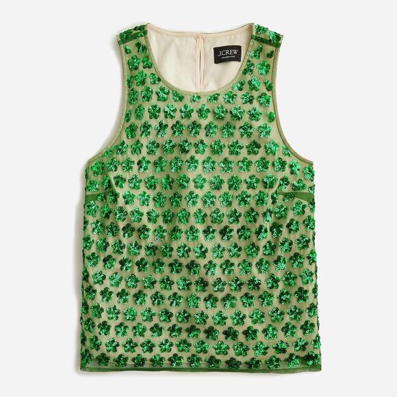 NWT JCrew Select Embellished Sequined Shell Top Emerald, Medium BR341 - Picture 1 of 9